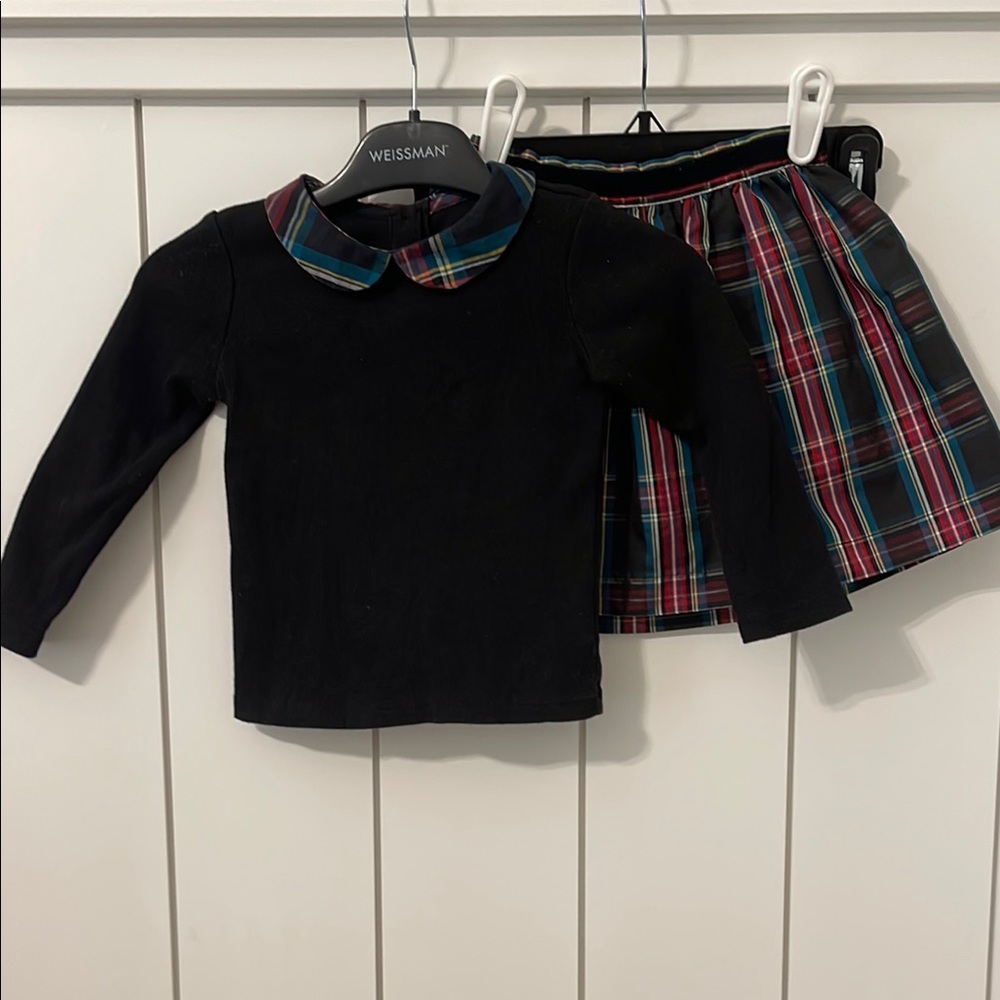 Baby Gap Girl’s Shirt and Skirt. Black Kids Shirt with Plaid Collar and Skirt.